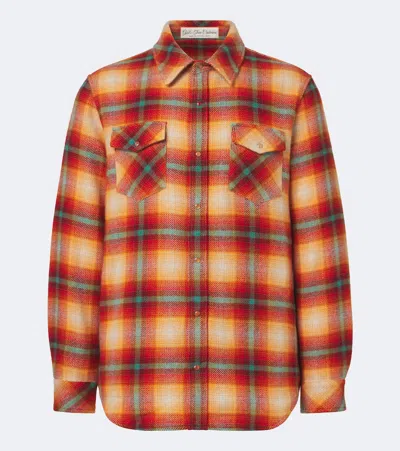 God's True Cashmere Shadow Plaid Cashmere Shirt With Carnelians In Brown