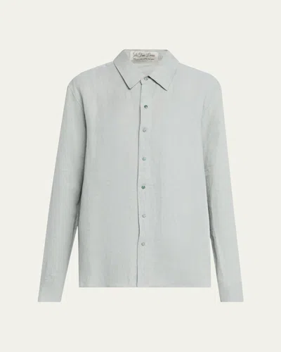 God's True Cashmere Silver Solid Linen Button-front Shirt