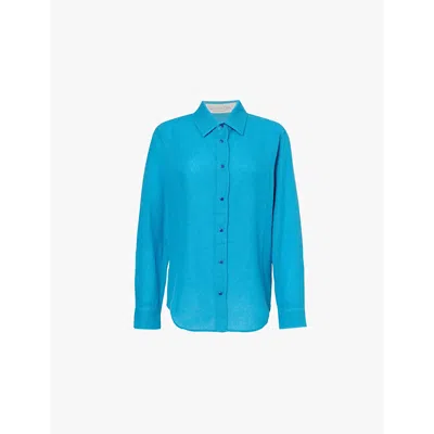 God's True Cashmere Womens Gods True Cashmere Long-sleeved Knitted Cashmere Shirt In Marine Lapislaz