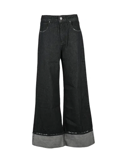 God-save-denim Black High-waisted Cuffed Wide-leg Jeans