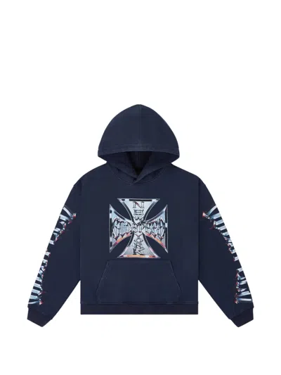 Godspeed Chrome Motto "navy Wash" Hoodie In Brown