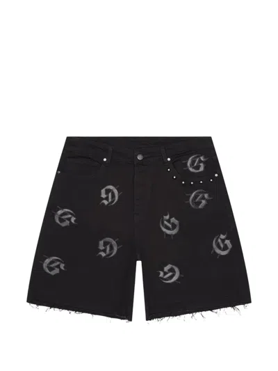 Godspeed Embroidered Denim Shorts In Black