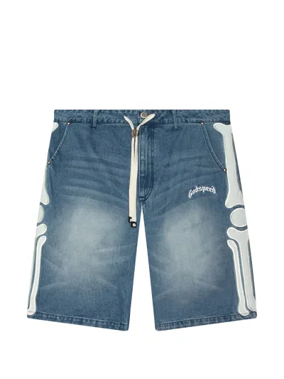 Godspeed Femur Appliqué Denim Shorts In Blue