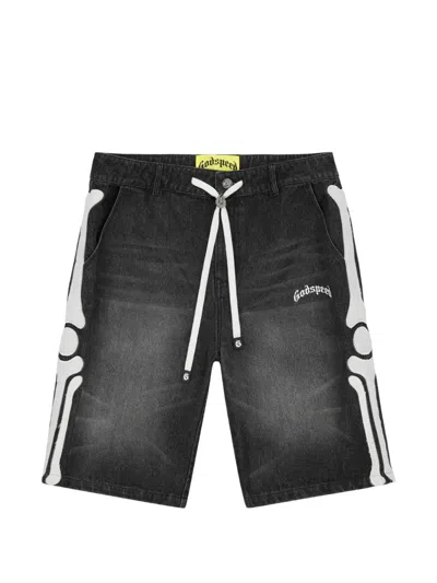 Godspeed Fémur Embroidered Denim Shorts In Black