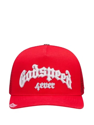 Godspeed Forever Trucker Embroidered-logo Baseball Cap In Red