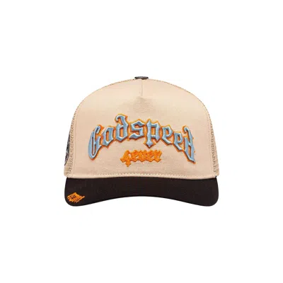 Pre-owned Godspeed Forever Trucker Hat 'bone/blue/orange' | Tan | Men's Size Onesize In Brown