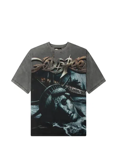 Godspeed Graphic-print Acid-wash T-shirt In Gray