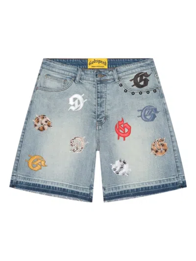 Godspeed Infinity Embellished Denim Shorts In Blue