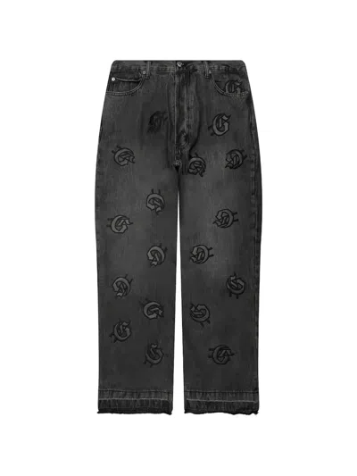 Godspeed Infinity V2 Logo-patch Frayed Jeans In Black