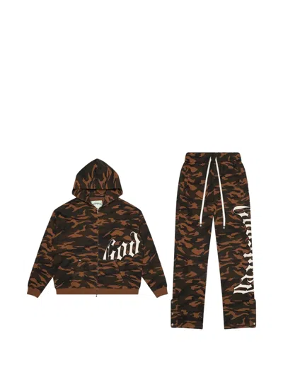 Godspeed Logo-print Camouflage-pattern Zip-up Tracksuit In Brown