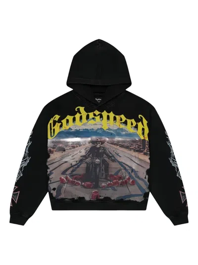 Godspeed Long Lonely Road Graphic Print Hoodie In Black