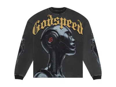Pre-owned Godspeed Men's  Alexa Long Sleeve Tee Shirt In Grey Wash