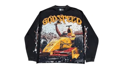 Pre-owned Godspeed Men's  F1 Finishline Long Sleeve T-shirt In Black Wash