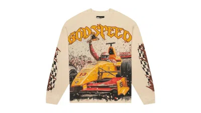 Pre-owned Godspeed Men's  F1 Finishline Long Sleeve T-shirt In Bone In Brown