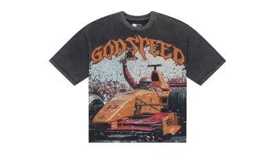 Pre-owned Godspeed Men's  F1 Finishline T-shirt In Grey Wash In Gray