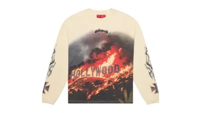Pre-owned Godspeed Men's  Hollywood Inferno Long Sleeve T-shirt In Bone In Brown