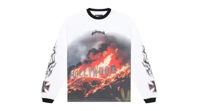 Pre-owned Godspeed Men's  Hollywood Inferno Long Sleeve T-shirt In White/black In Multi