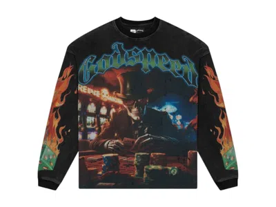 Pre-owned Godspeed Men's  Life's A Gamble Long Sleeve Thermal Tee Shirt In Black Wash