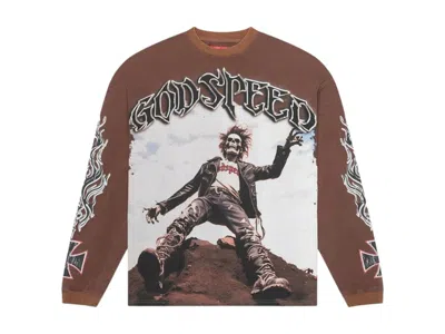 Pre-owned Godspeed Men's  Rocker Long Sleeve Tee Shirt In Brown Wash