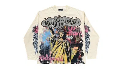 Pre-owned Godspeed Men's  Vandal Long Sleeve T-shirt In Bone In Brown