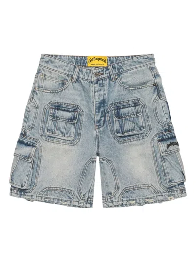 Godspeed Octagon Cargo Denim Shorts In Blue
