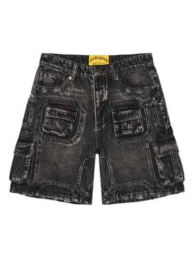 Godspeed Octagon Cargo-pocket Denim Shorts In Black