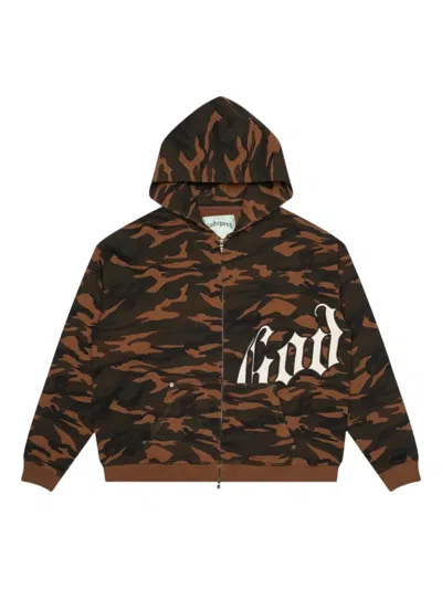 Godspeed Og Logo Camouflage Hoodie In Brown