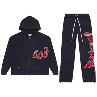 Pre-owned Godspeed Og Logo Sweatsuit V2 'navy/red' | Blue | Men's Size Xs