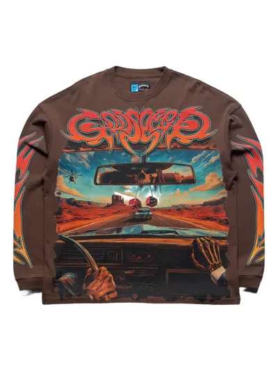 Godspeed On The Run Graphic Long-sleeve Sweatshirt In Brown