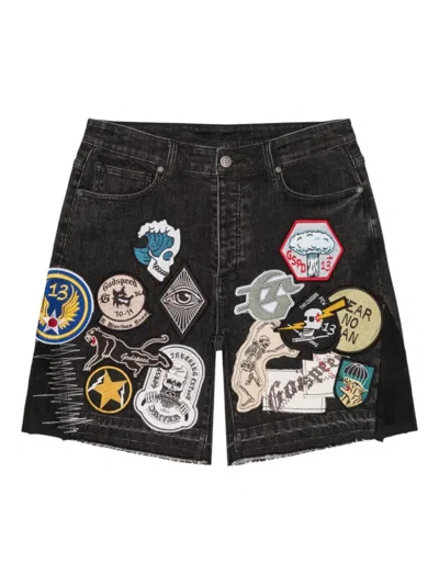Godspeed Patchwork Denim Shorts In Black