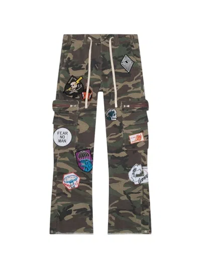 Godspeed Patchwork Flared Cargo Pants In Animal Print