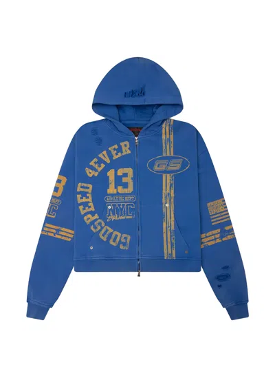 Godspeed Roadster Distressed Zip-up Hoodie In Blue