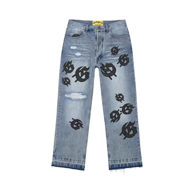 Pre-owned Godspeed Scattered Gs Logo Denim 'blue Wash' | Men's Size 34