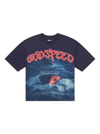 Godspeed Skull Ship Graphic T-shirt In Blue
