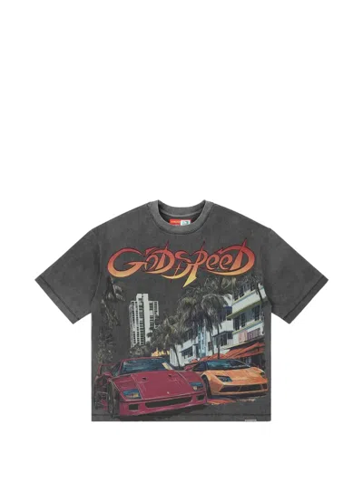Godspeed South Beach Drive Miami Superrun Graphic-print Acid-wash T-shirt In Gray