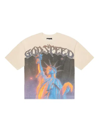 Godspeed Statue Of Liberty Stone-embellished T-shirt In Gold