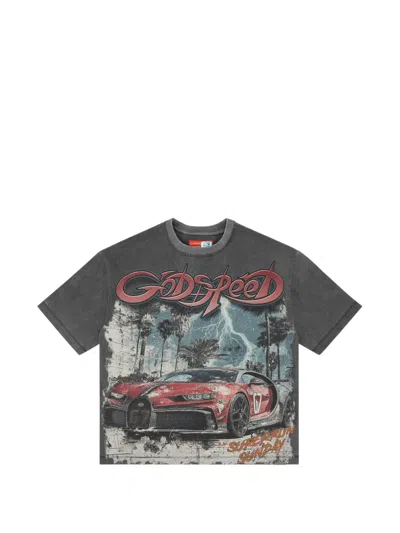 Godspeed Stone-embellished Graphic-print T-shirt In Gray