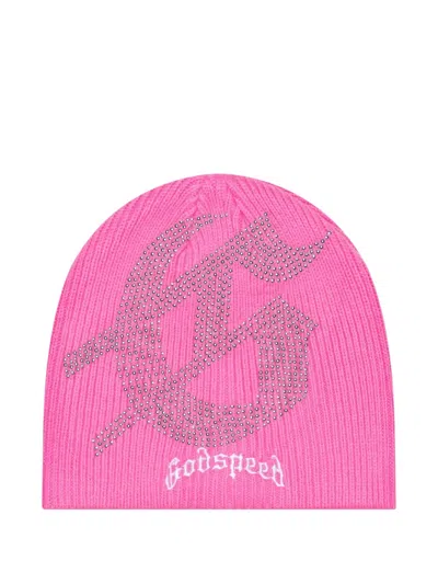 Godspeed Studded Beanie Hat In Pink