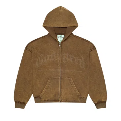 Pre-owned Godspeed Studded Og Logo Zip Up Hoodie 'brolive Wash' | Brown | Men's Size Xl