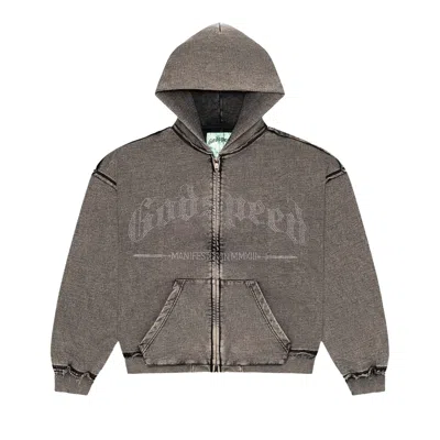 Pre-owned Godspeed Studded Og Logo Zip Up Hoodie 'grey Wash' | Men's Size S In Gray