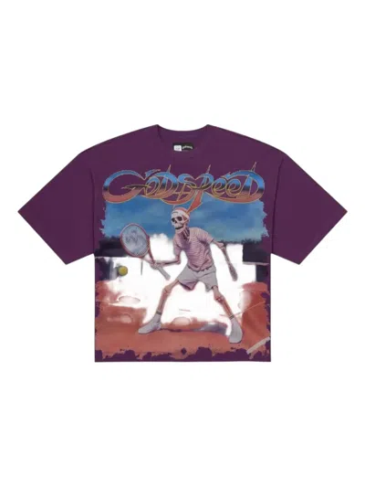 Godspeed Top Spin Skeleton-print T-shirt In Blue