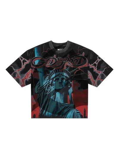 Godspeed Voltage Liberty-statue Print T-shirt In Black
