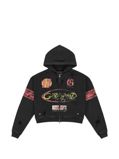 Godspeed Zipped Distressed Hoodie In Black