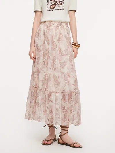 Goelia 100% 10mm Mulberry Silk Paisley Print Women Skirt With Hairband In Multi