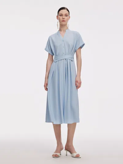 Goelia 100% Acetate Adjustable Waist Women Midi Dress In Blue