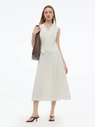 Goelia 100% Acetate Faux-layered Women Vest Maxi Dress In White