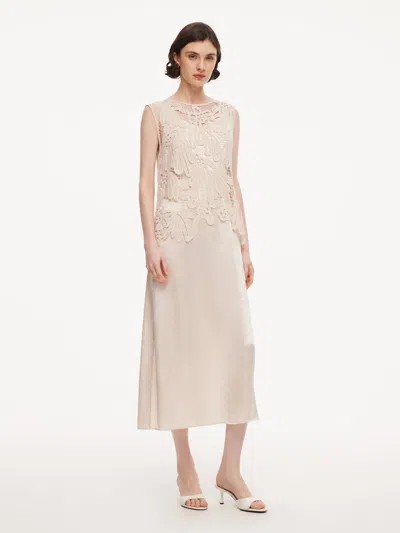 Goelia 100% Acetate Openwork Crochet Tank Top And Slip Dress Two-piece Set In Neutral