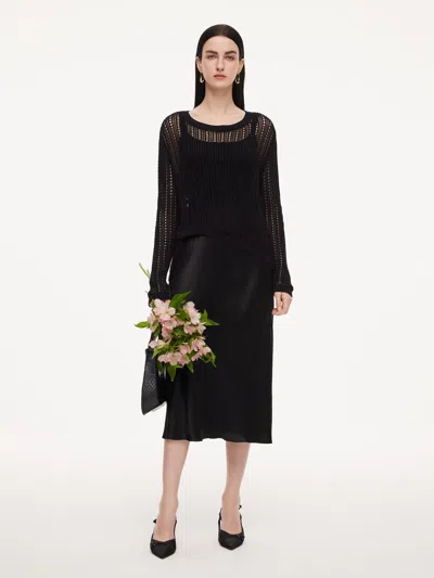 Goelia 100% Acetate Openwork Pullover & Tank Top & Skirt Three-piece Set In Black