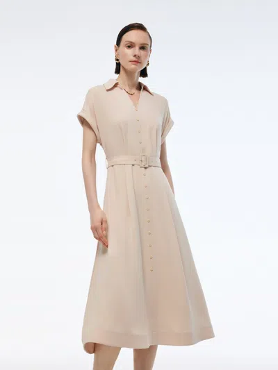 Goelia 100% Acetate V-neck Women Maxi Dress With Belt In Neutral