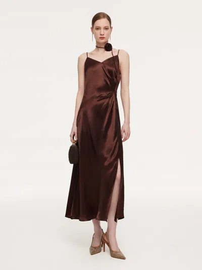 Goelia 100% Acetate Women Strap Maxi Dress With Floral Choker And Eye Mask In Brown
